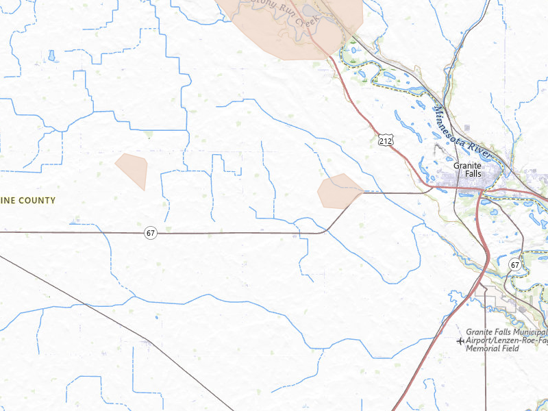 Radar-estimated hail-size map of the storm over Granite Falls, MN on Jul 4, 2026