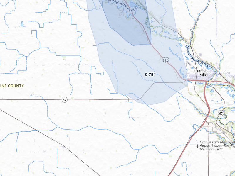 NEXRAD radar-signature map of the hail over Granite Falls, MN