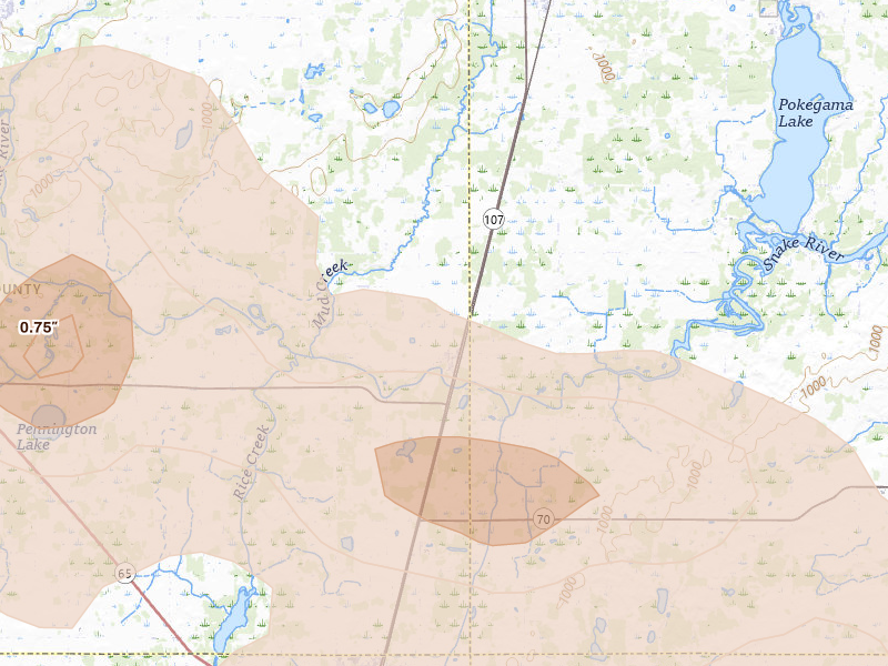 Radar-estimated hail-size map of the storm over Grasston, MN
