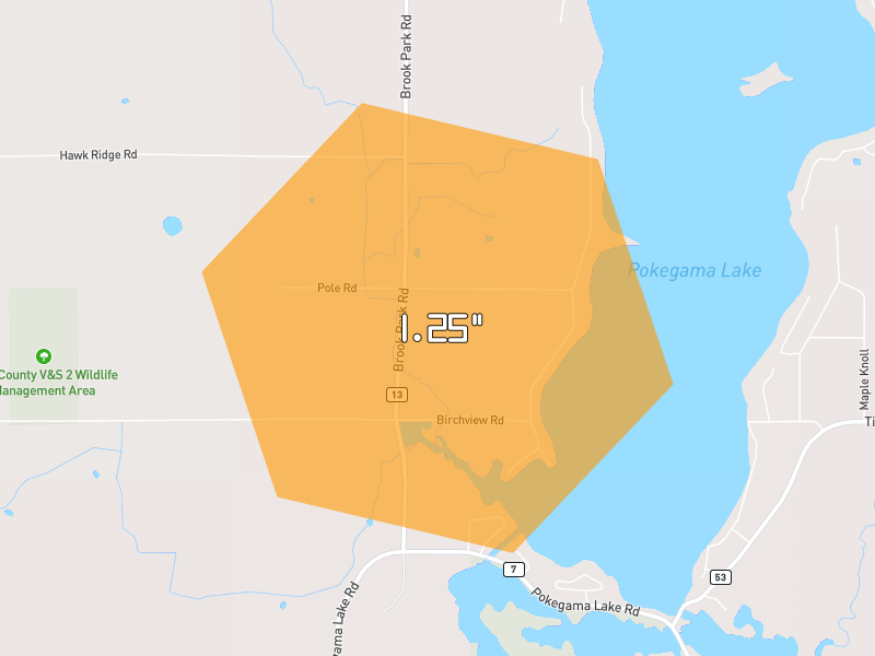 Hail map of Grasston, MN on Jul 4, 2026, hail up to 1.25"