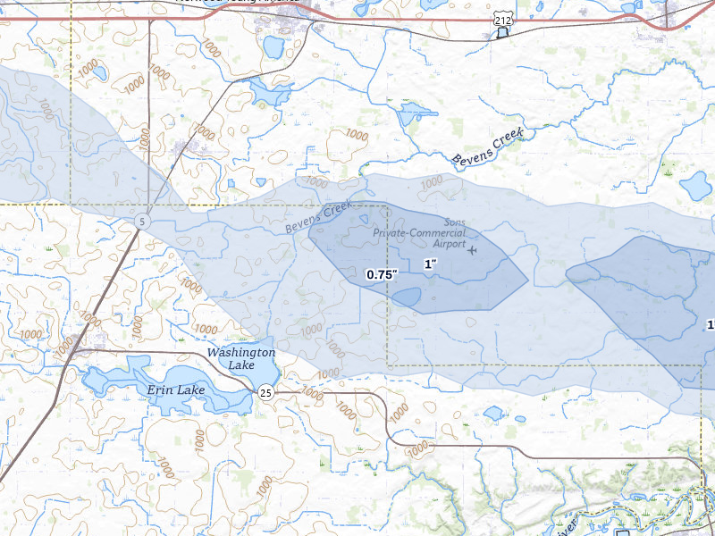 NEXRAD radar-signature map of the hail storm over Green Isle, MN on Jul 25, 2026