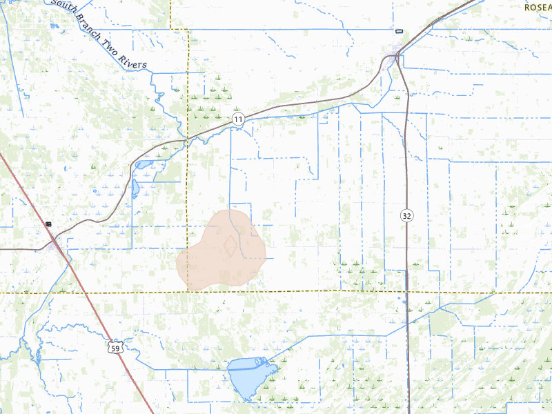 Radar-estimated hail-size map of the storm over Greenbush, MN on Jun 10, 2026