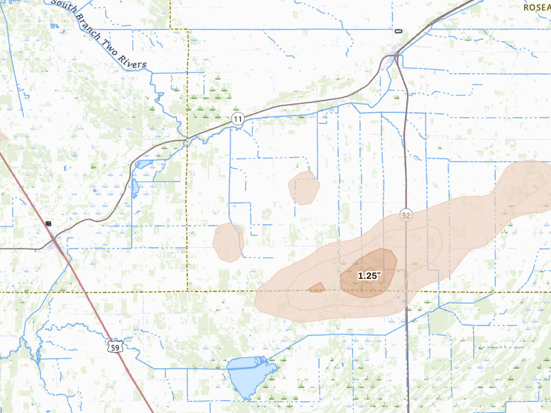 Radar-estimated hail-size map of the storm over Greenbush, MN