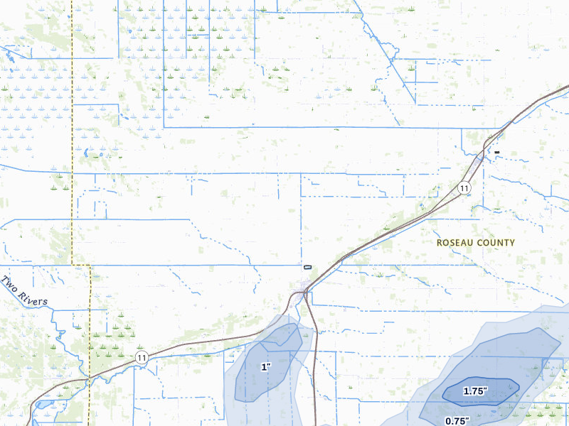 NEXRAD radar-signature map of the hail storm over Greenbush, MN on Aug 2, 2026