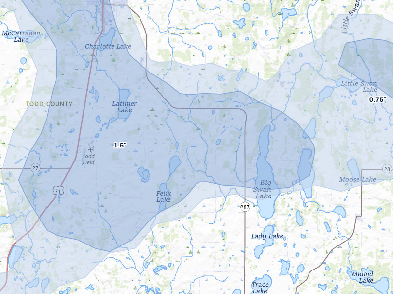 NEXRAD radar-signature map of the hail over Grey Eagle, MN