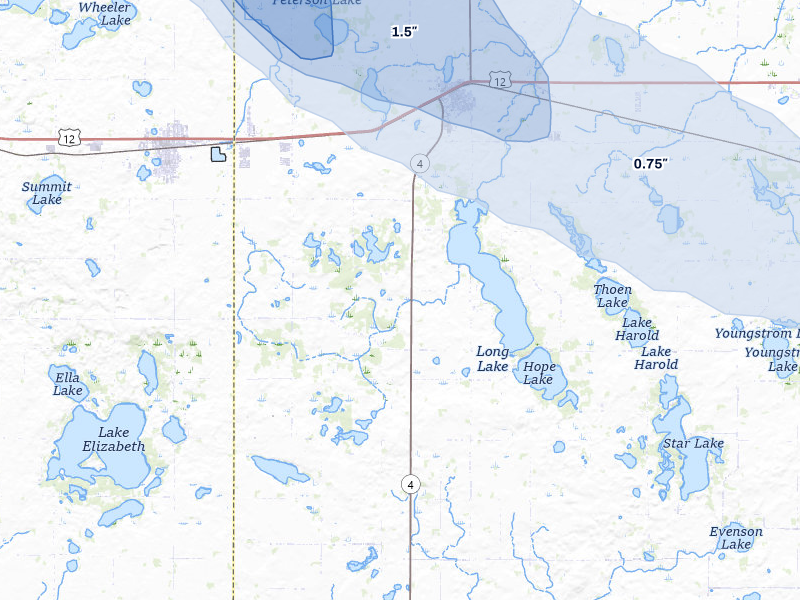 NEXRAD radar-signature map of the hail over Grove City, MN