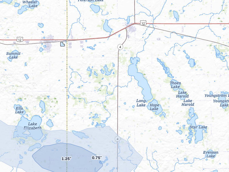 NEXRAD radar-signature map of the hail storm over Grove City, MN on Jul 25, 2026