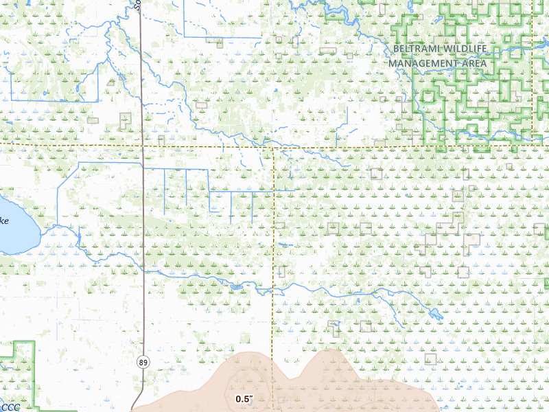 Radar-estimated hail-size map of the storm over Grygla, MN on Jul 6, 2026