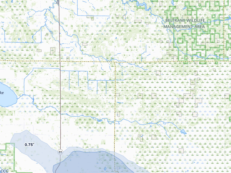 NEXRAD radar-signature map of the hail storm over Grygla, MN on Jul 6, 2026