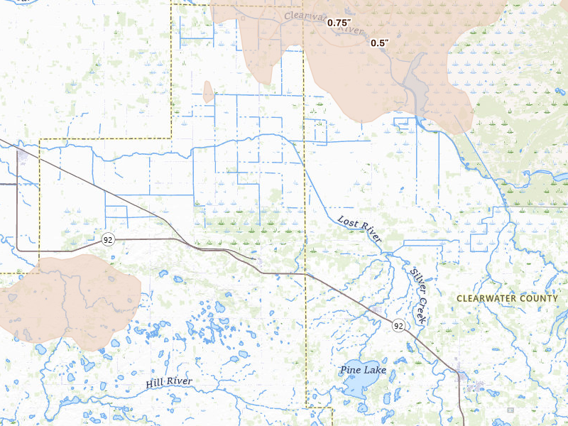 Radar-estimated hail-size map of the storm over Gully, MN on Jul 6, 2026