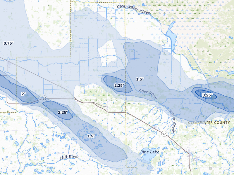 NEXRAD radar-signature map of the hail storm over Gully, MN on Jul 24, 2026