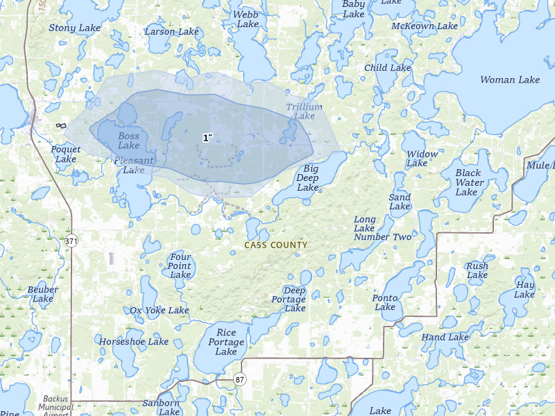 NEXRAD radar-signature map of the hail storm over Hackensack, MN on Jun 4, 2026