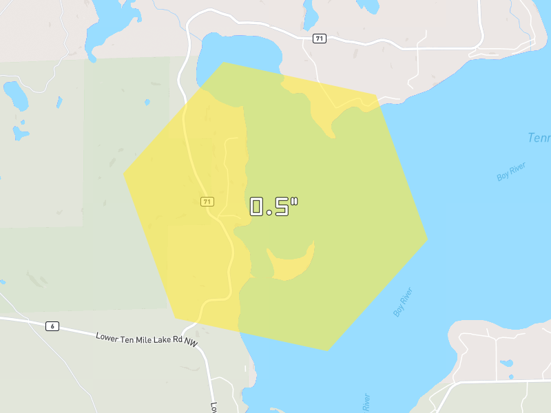 Hail map of Hackensack, MN on Jun 30, 2026, hail up to 0.5"