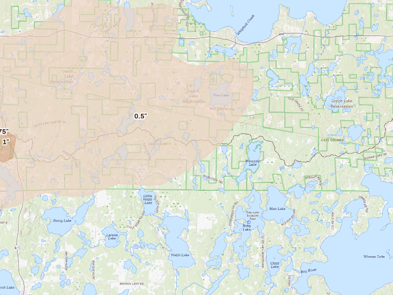 Radar-estimated hail-size map of the storm over Hackensack, MN