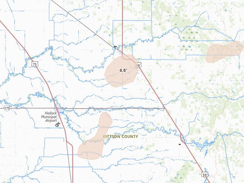 Radar-estimated hail-size map of the storm over Hallock, MN on Jun 29, 2026