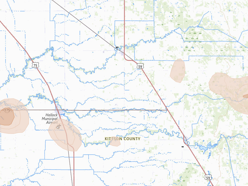 Radar-estimated hail-size map of the storm over Hallock, MN on Jul 24, 2026