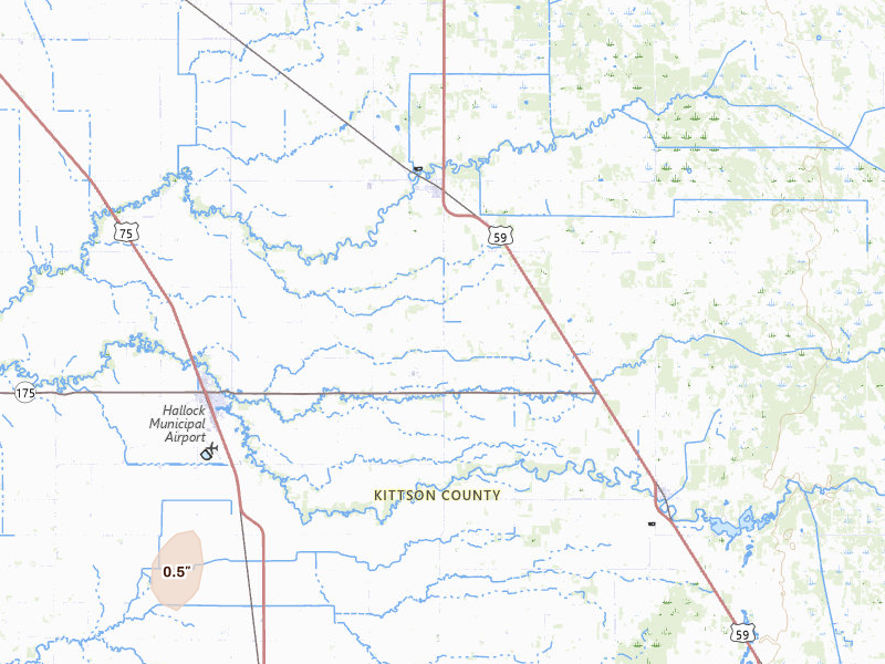 Radar-estimated hail-size map of the storm over Hallock, MN on Jul 30, 2026