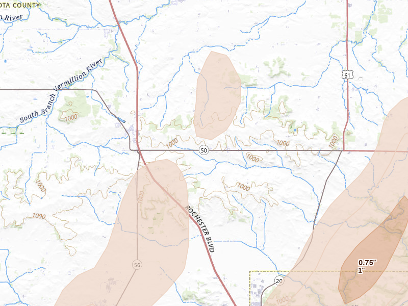 Radar-estimated hail-size map of the storm over Hampton, MN on Apr 17, 2026
