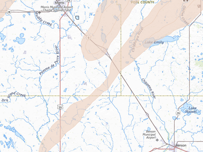 Radar-estimated hail-size map of the storm over Hancock, MN on Jun 29, 2026