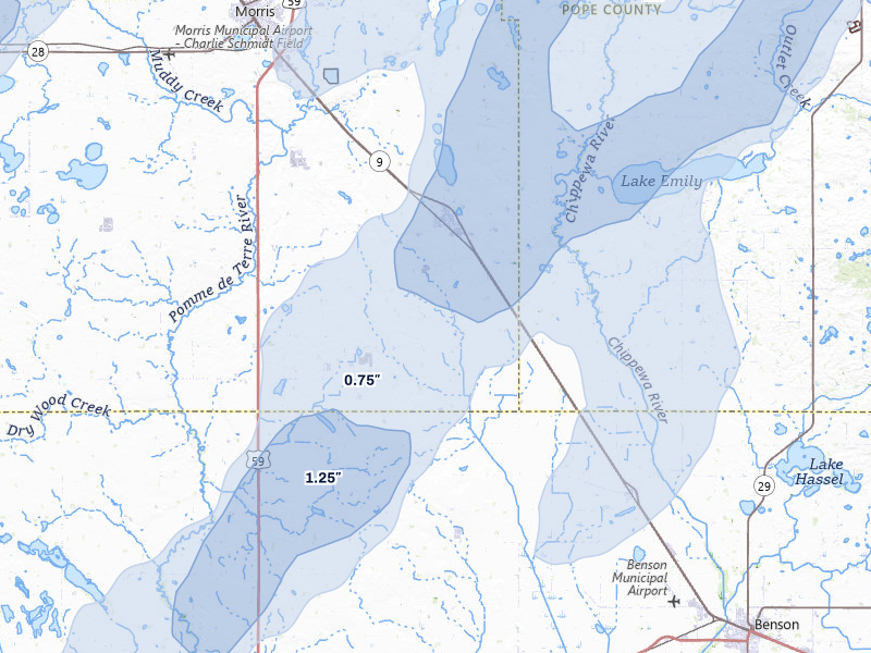 NEXRAD radar-signature map of the hail storm over Hancock, MN on Jun 29, 2026