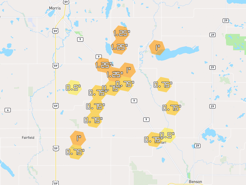 Hail map of Hancock, MN on Jun 30, 2026, hail up to 1.25"