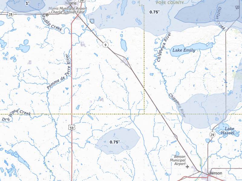 NEXRAD radar-signature map of the hail storm over Hancock, MN on Jul 7, 2026