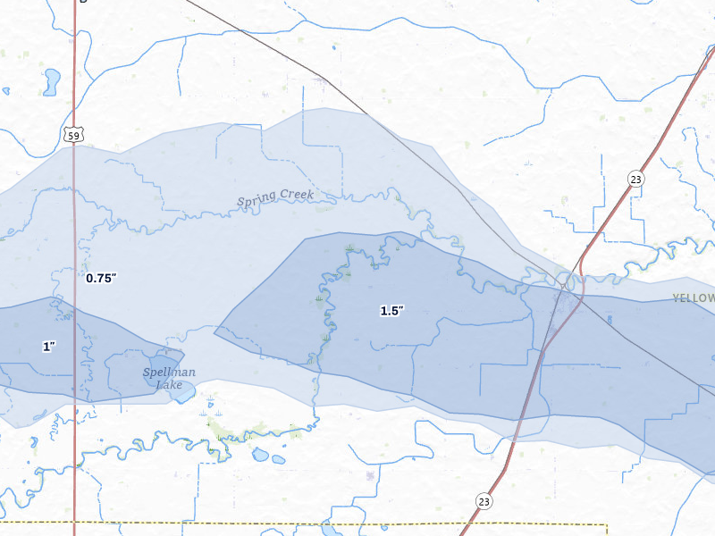 NEXRAD radar-signature map of the hail storm over Hanley Falls, MN on Jul 7, 2026