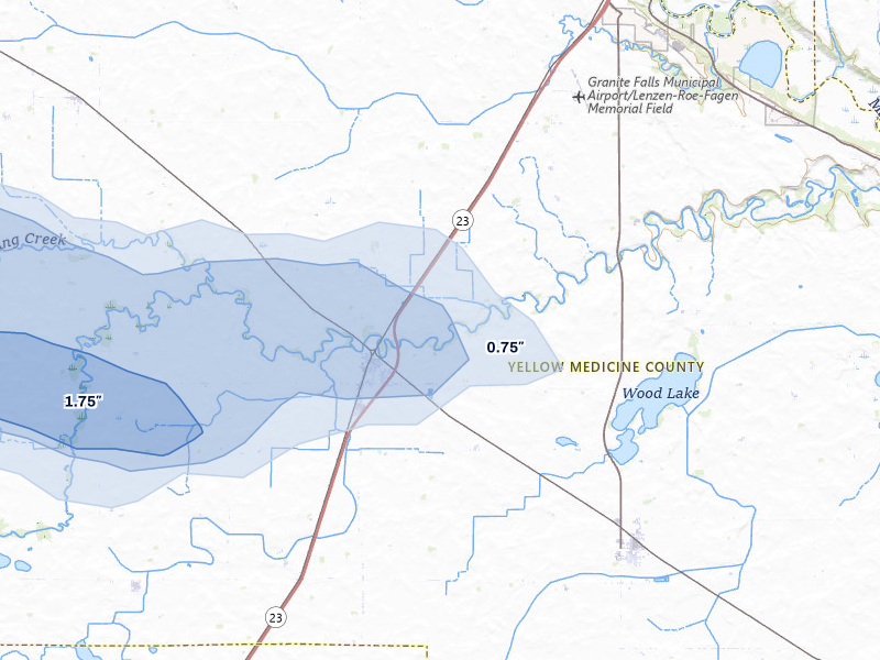 NEXRAD radar-signature map of the hail storm over Hanley Falls, MN on Aug 7, 2026