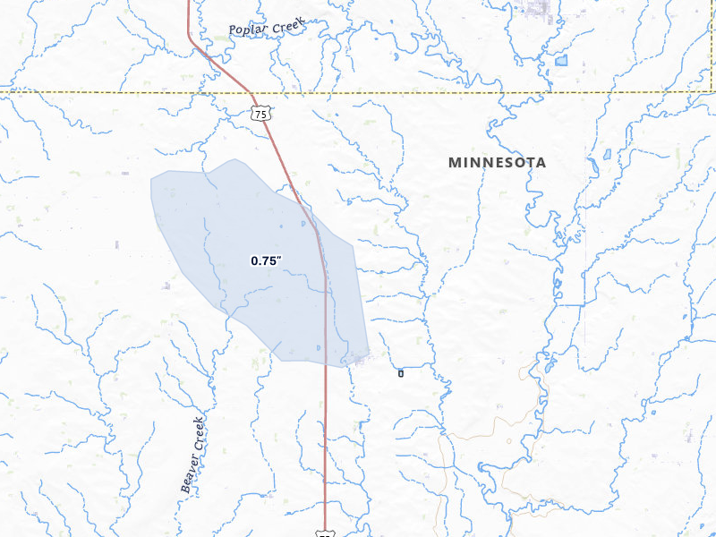 NEXRAD radar-signature map of the hail storm over Hardwick, MN on Jul 25, 2026