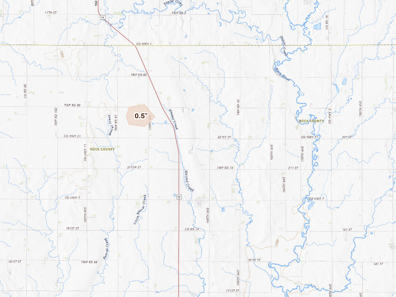Radar-estimated hail-size map of the storm over Hardwick, MN