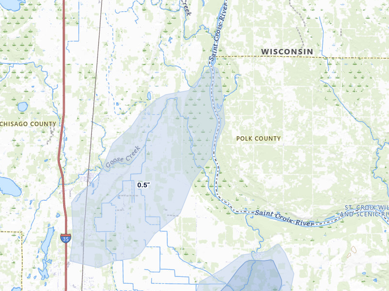 NEXRAD radar-signature map of the hail storm over Harris, MN on Apr 23, 2026