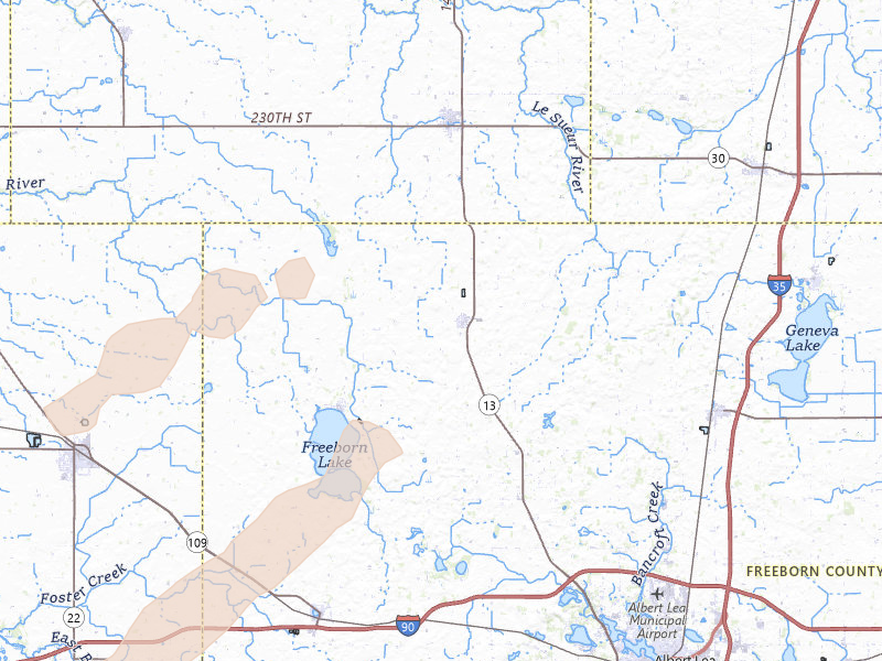 Radar-estimated hail-size map of the storm over Hartland, MN on Apr 11, 2026