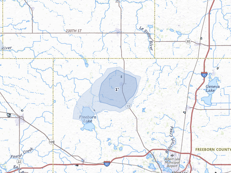 NEXRAD radar-signature map of the hail storm over Hartland, MN on May 15, 2026