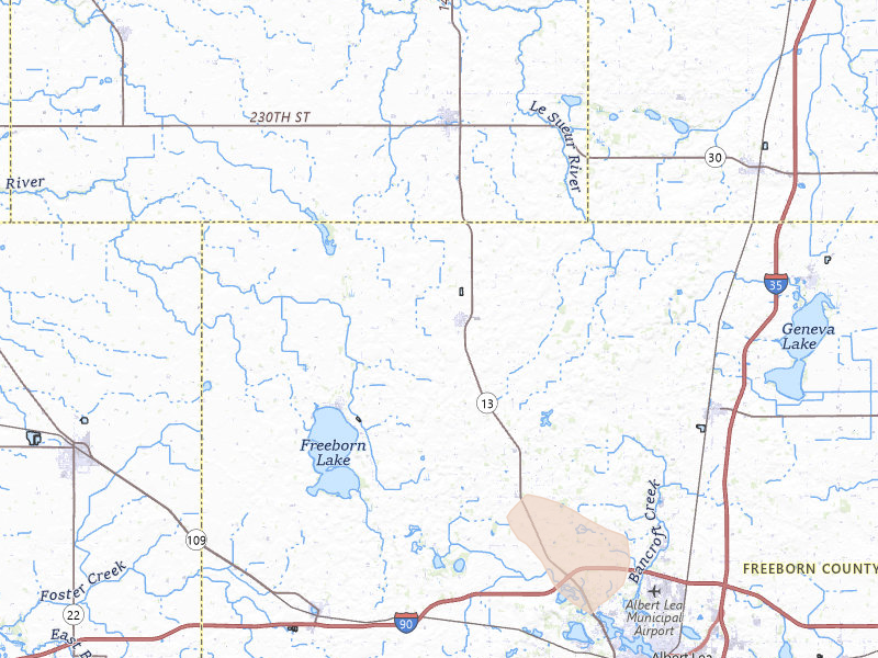 Radar-estimated hail-size map of the storm over Hartland, MN on May 17, 2026