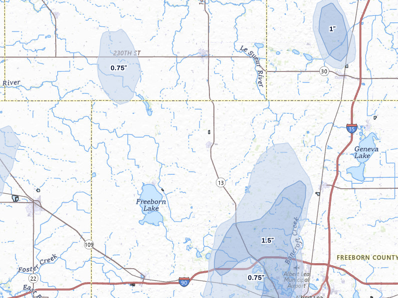 NEXRAD radar-signature map of the hail storm over Hartland, MN on May 17, 2026