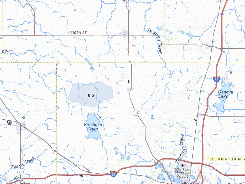 NEXRAD radar-signature map of the hail over Hartland, MN