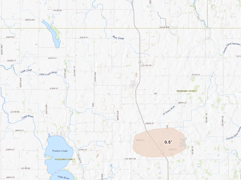 Radar-estimated hail-size map of the storm over Hartland, MN