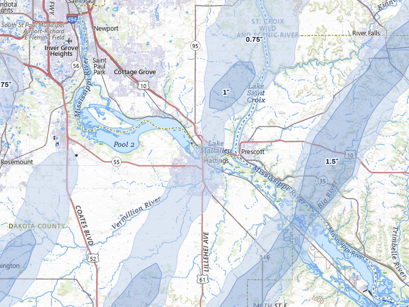 NEXRAD radar-signature map of the hail over Hastings, MN