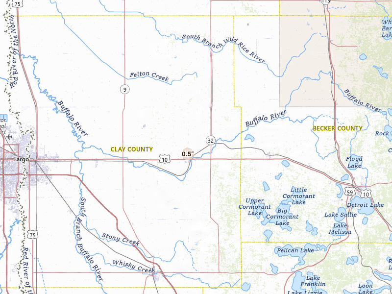 Radar-estimated hail-size map of the storm over Hawley, MN