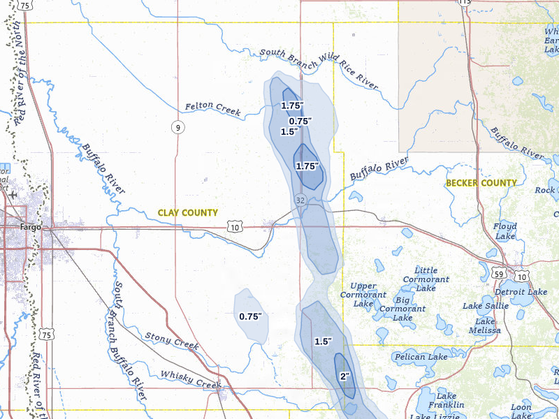 NEXRAD radar-signature map of the hail over Hawley, MN