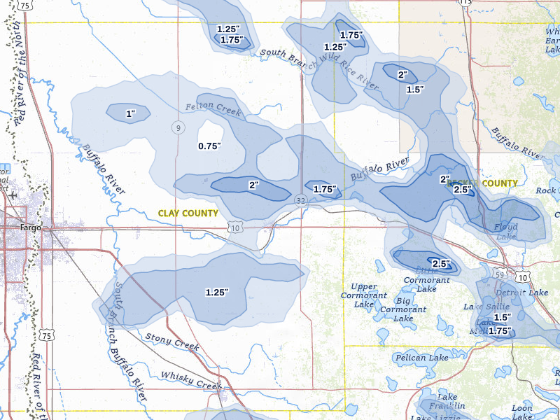 NEXRAD radar-signature map of the hail storm over Hawley, MN on Jul 6, 2026