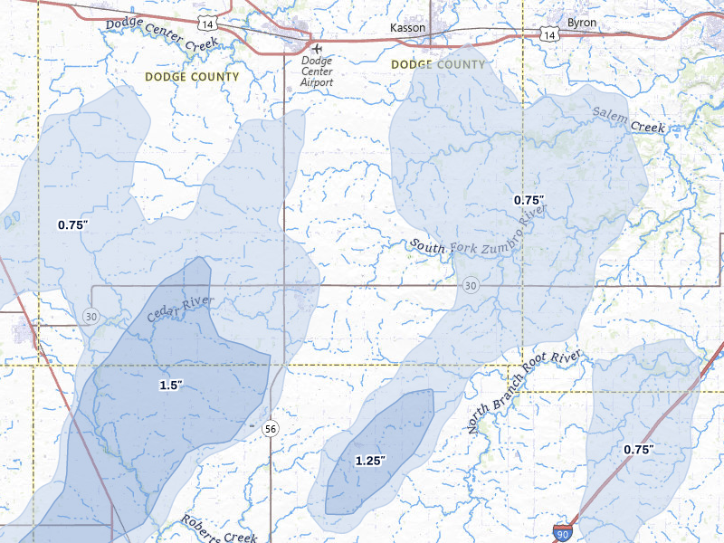 NEXRAD radar-signature map of the hail over Hayfield, MN
