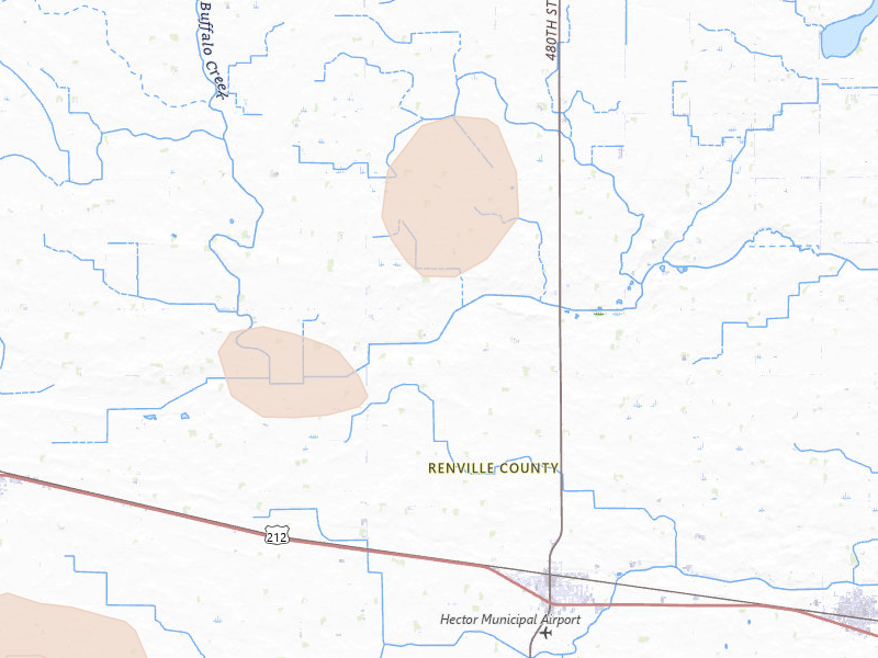 Radar-estimated hail-size map of the storm over Hector, MN on Jul 4, 2026