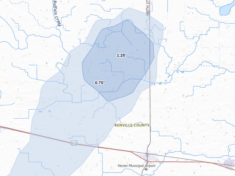 NEXRAD radar-signature map of the hail over Hector, MN