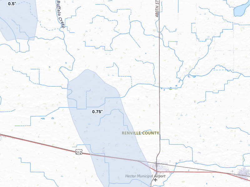 NEXRAD radar-signature map of the hail storm over Hector, MN on Jul 7, 2026