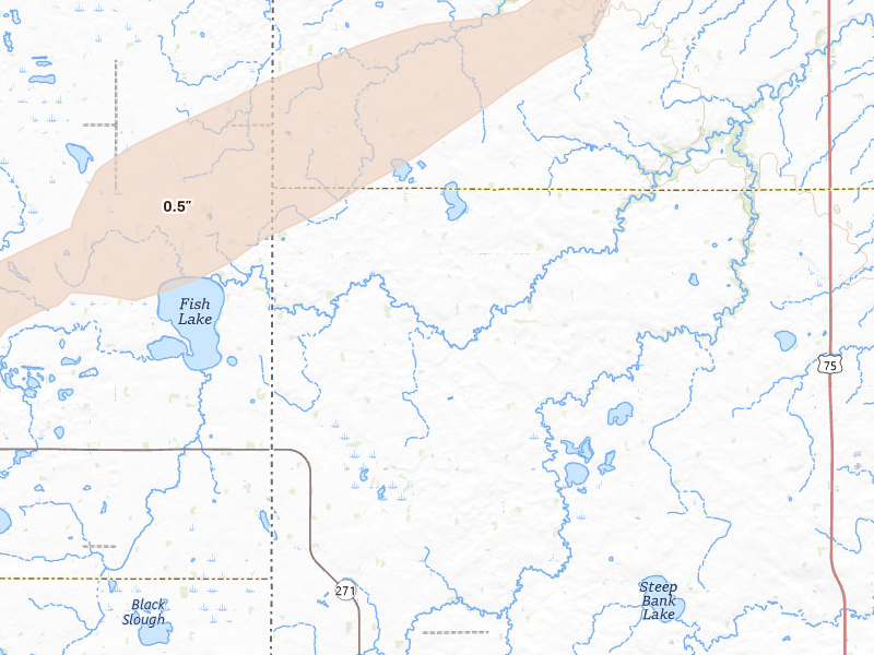 Radar-estimated hail-size map of the storm over Hendricks, MN on Jun 4, 2026