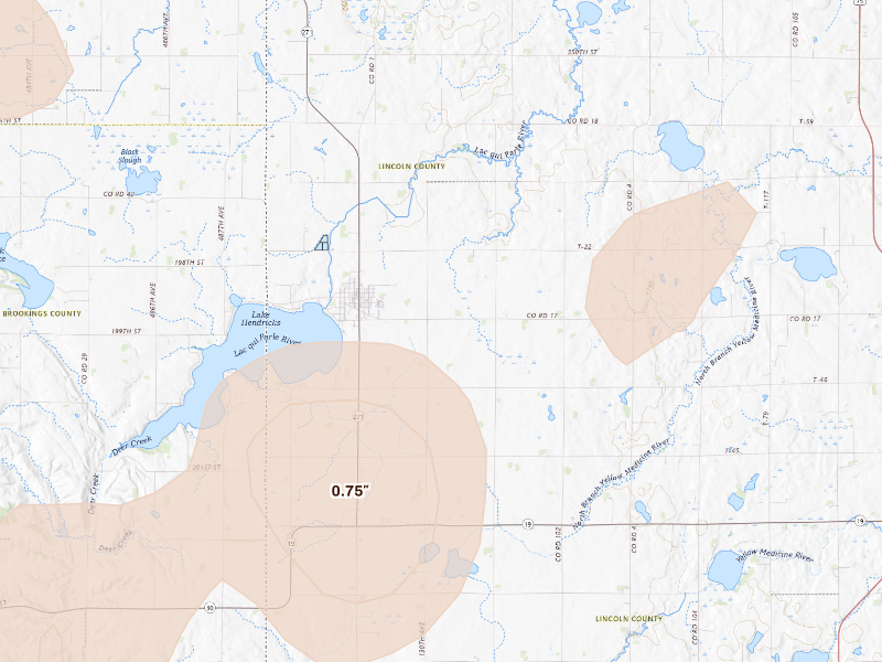 Radar-estimated hail-size map of the storm over Hendricks, MN