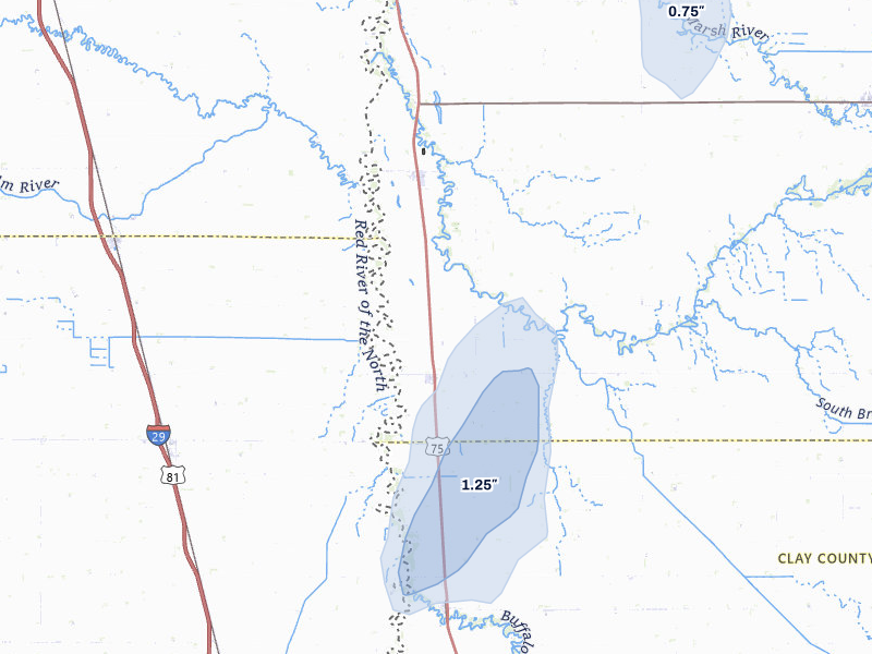 NEXRAD radar-signature map of the hail storm over Hendrum, MN on Jul 30, 2026