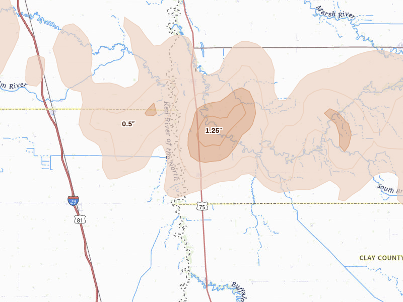 Radar-estimated hail-size map of the storm over Hendrum, MN