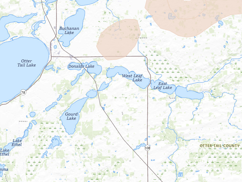 Radar-estimated hail-size map of the storm over Henning, MN on Aug 3, 2026